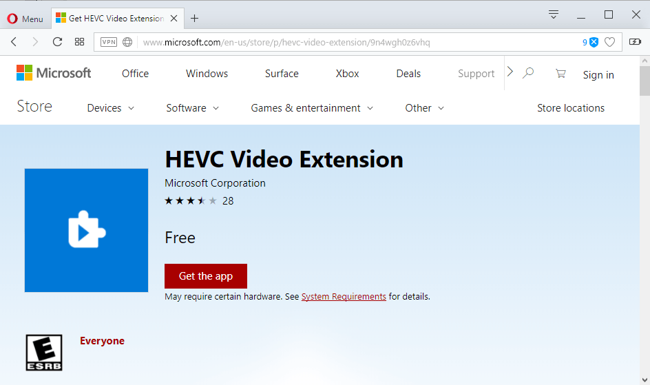 install hevc codec windows 10